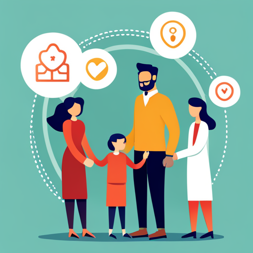 AI in employee benefits: A mom, dad, and child consult with their doctor while thinking about health, wellbeing, and financial security.